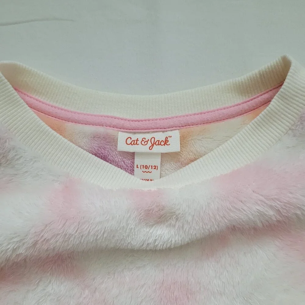 Cat & Jack Fleece Jogger Pants Set Pink Tie Dye Blue Star Sweater Girls L Cozy
